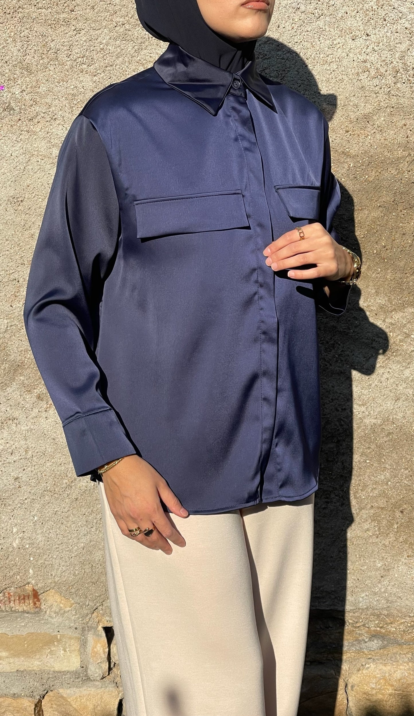 Chemise satinée Bleu