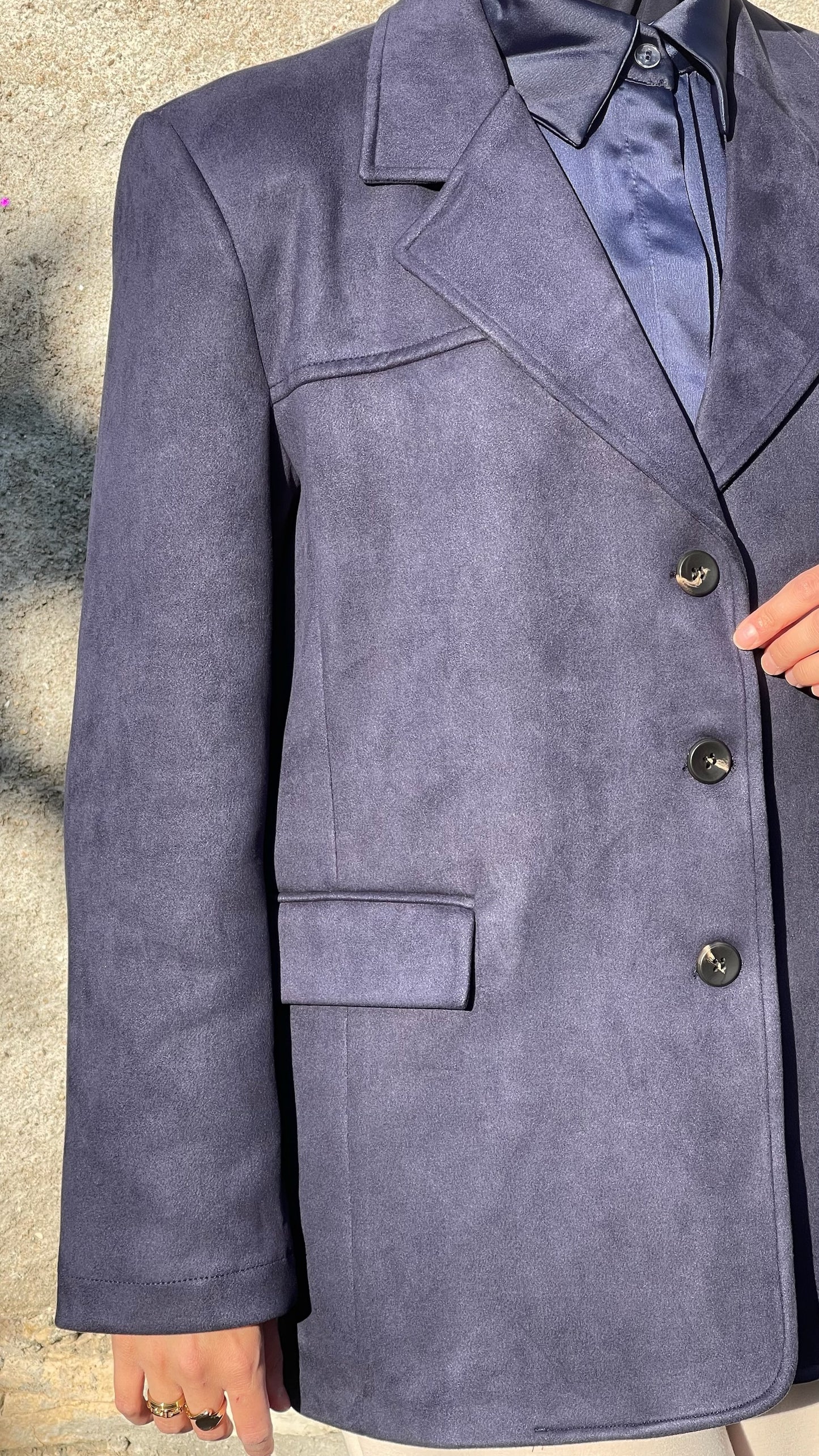 Blazer effet suède Bleu Marine
