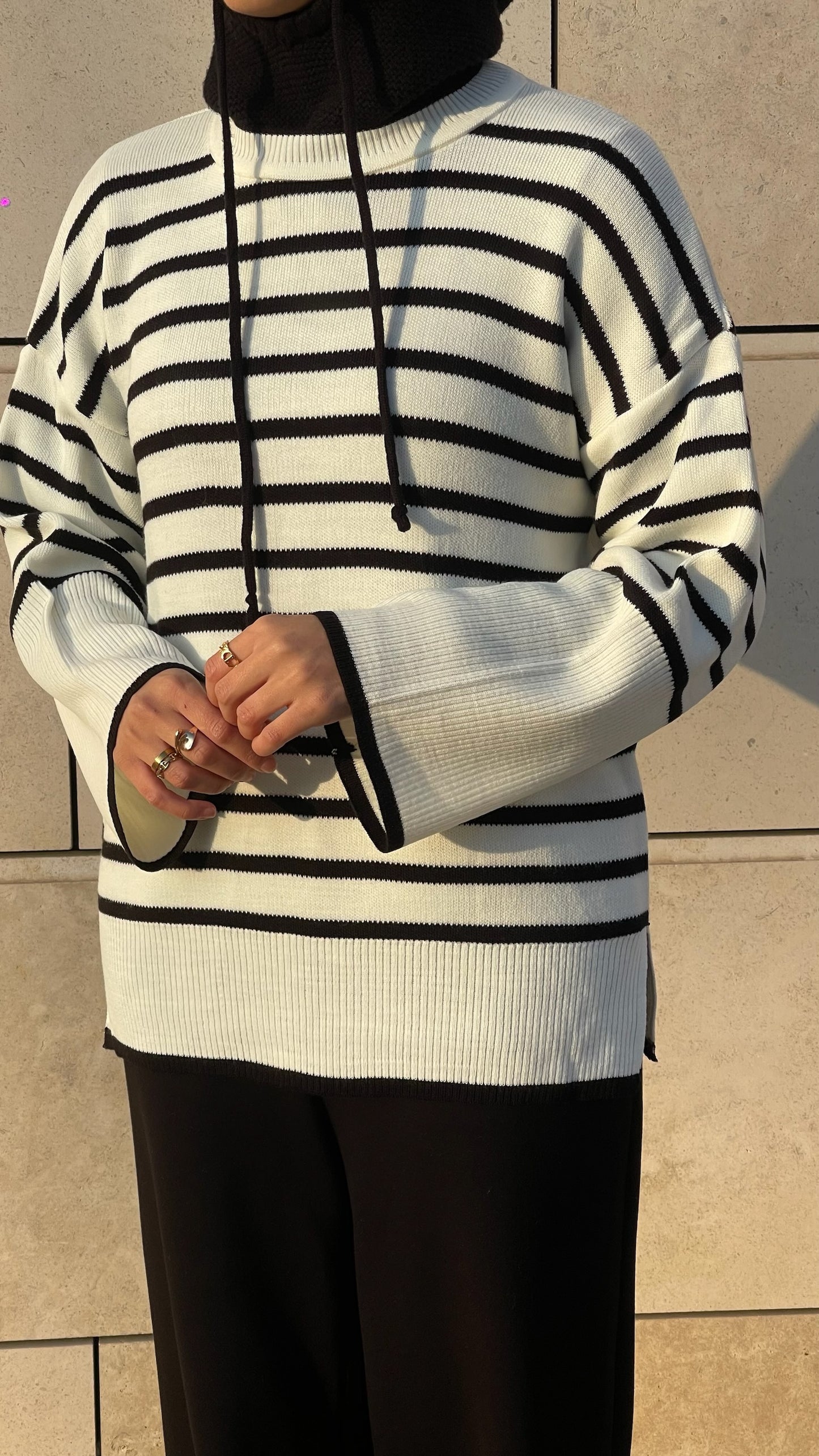 Pull basic en maille rayé