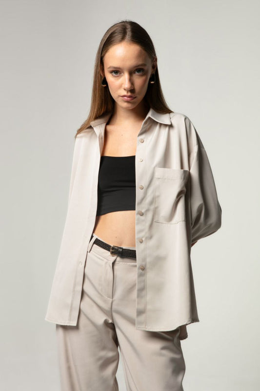 Chemise manches plissées Beige