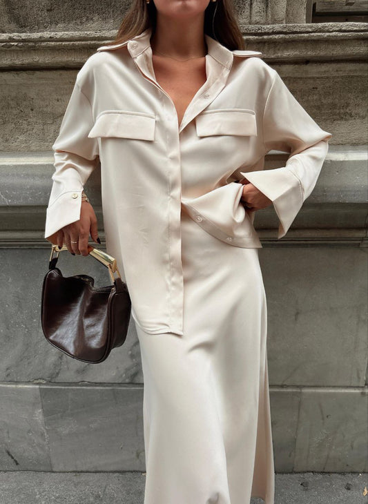 Chemise satinée Beige
