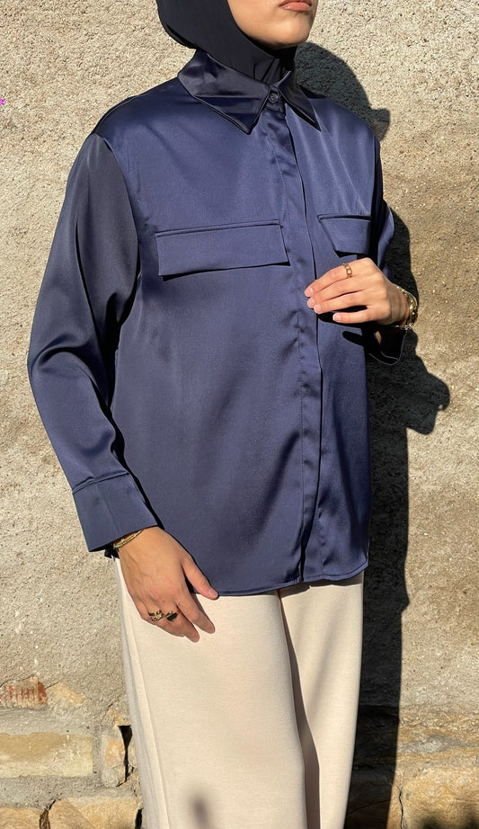 Chemise satinée Bleu