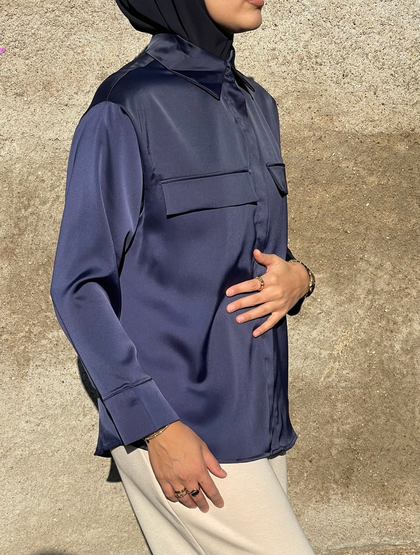 Chemise satinée Bleu
