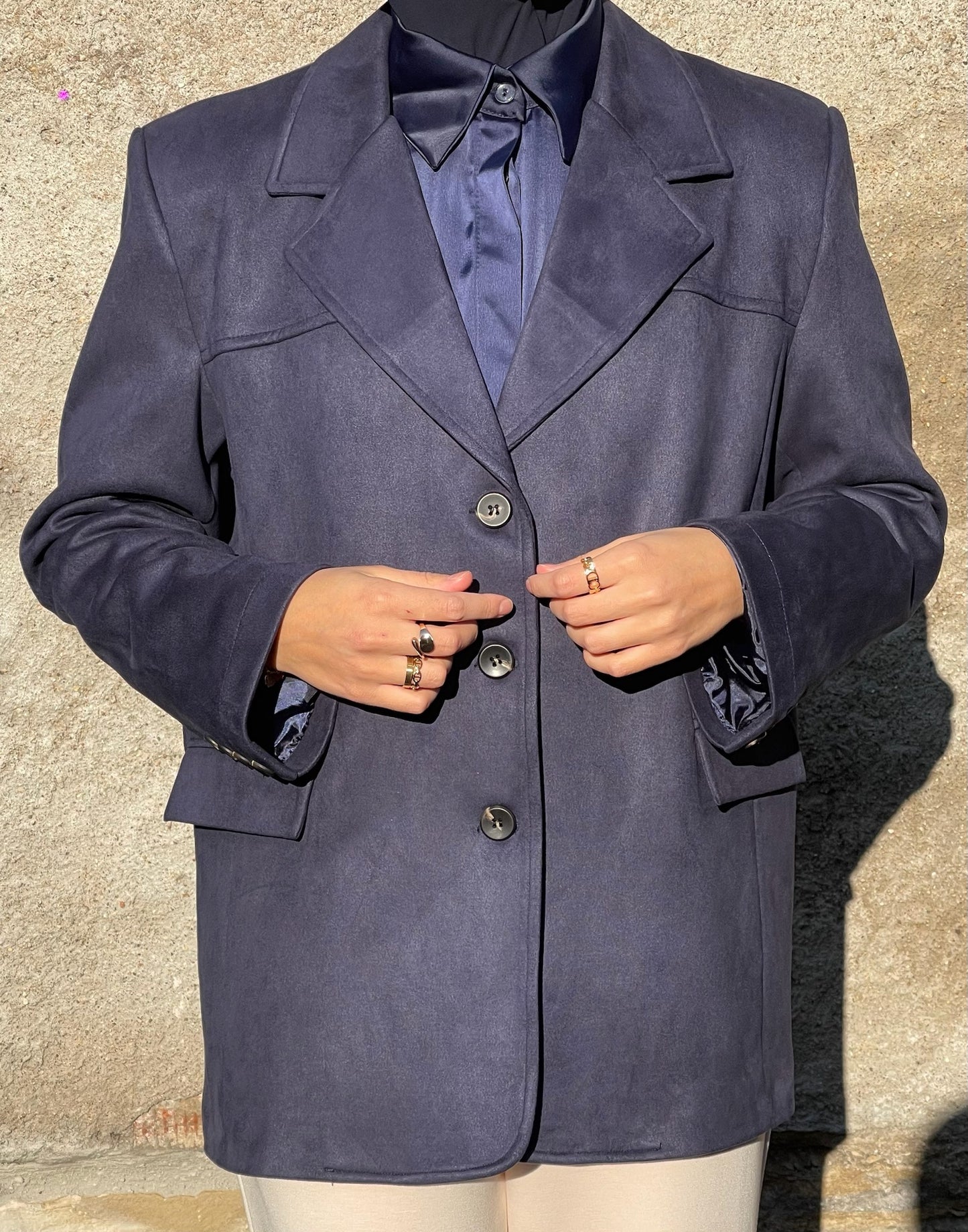 Blazer effet suède Bleu Marine