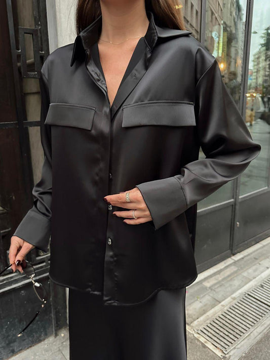 Chemise satinée Noire